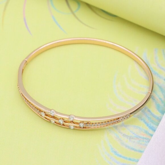 Rose Gold Bangle with Double Row Sparkling Stones, XPBL0511 - Picture 2 of 12